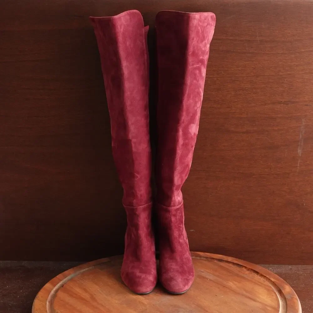 Stuart Weitzman Boots WMS SZ 5.5B Burgundy Gillian‎ 60 City Over The Knee Suede